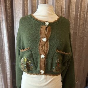 ROMWE Olive Green Embroidered Cardigan